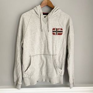 Napapijri Womens Size Large Grey Pullover Hooded Patchwork Sweatshirt